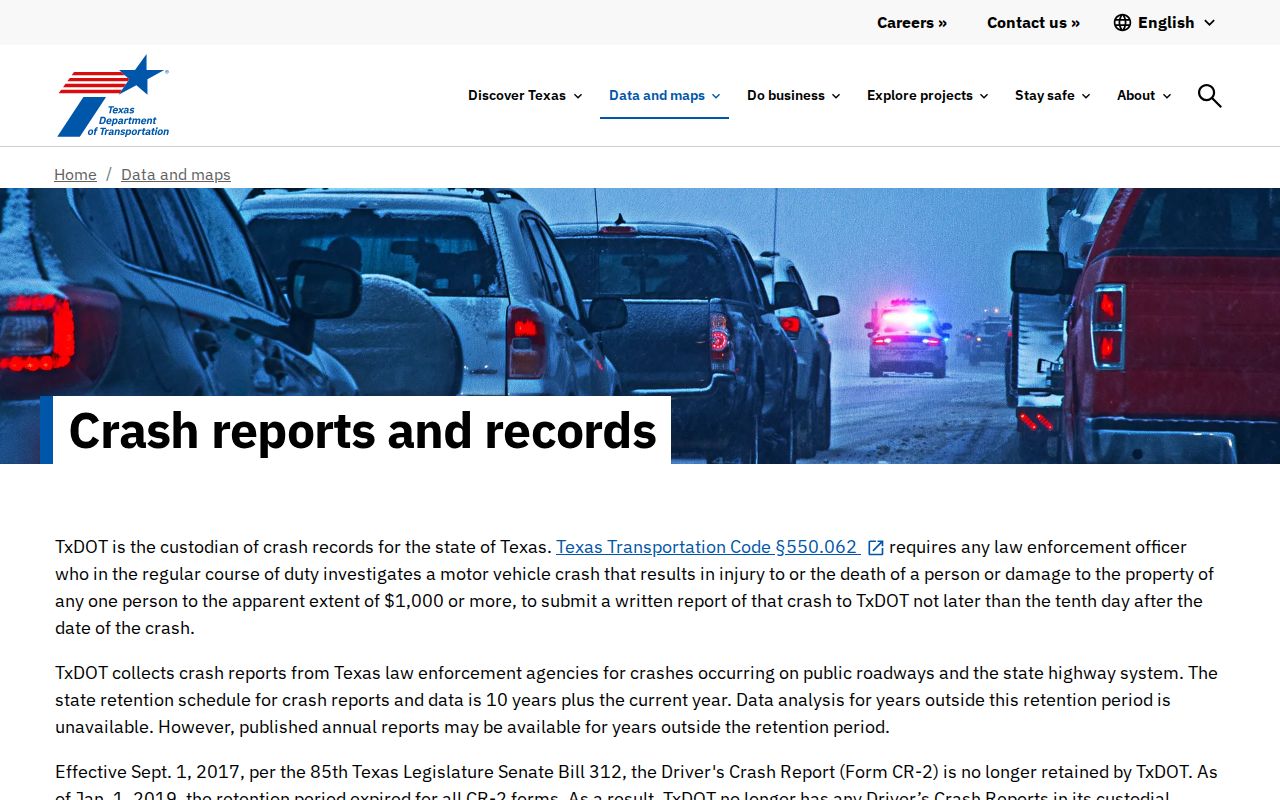 Texas Department of Transportation crash report access page for Collingsworth County incidents