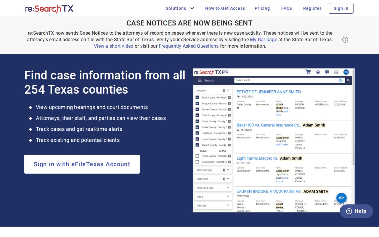 re SearchTX statewide court search interface used as a supplemental Collingsworth County check