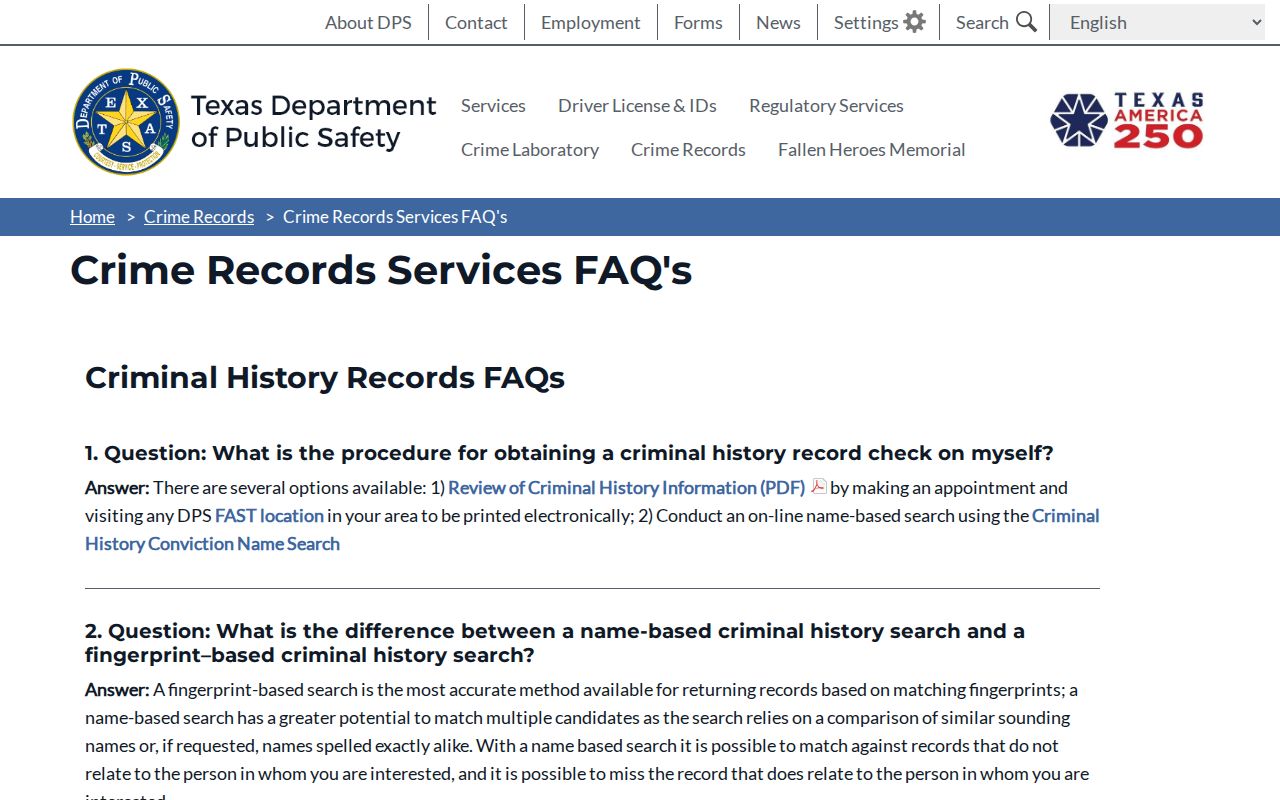 Texas DPS fees for Collingsworth County criminal records