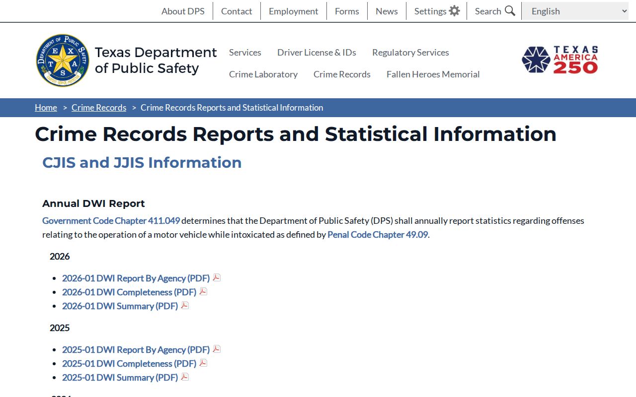 Texas DPS Collingsworth County criminal record statistics reports