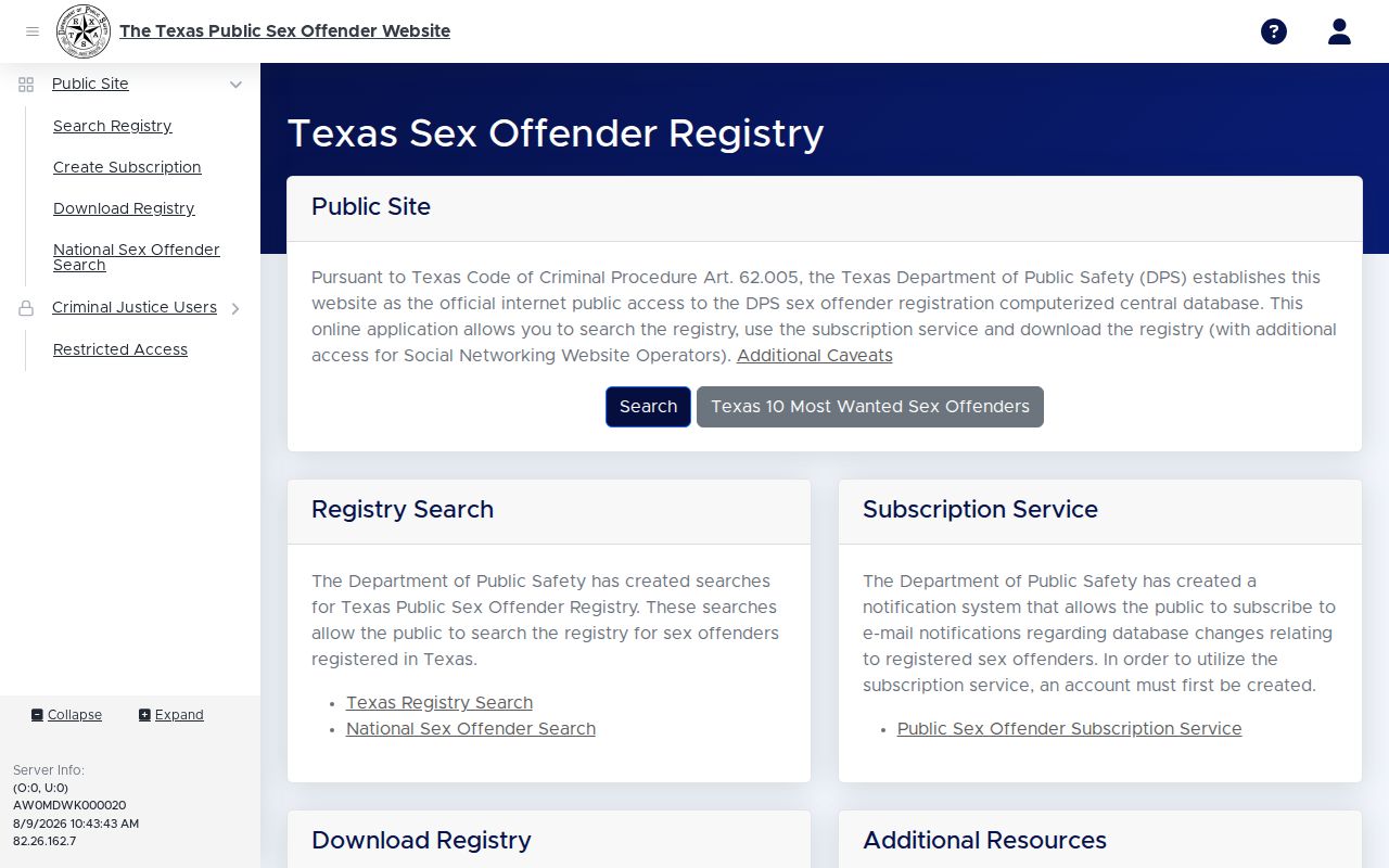 Collingsworth County sex offender search on the Texas DPS public registry
